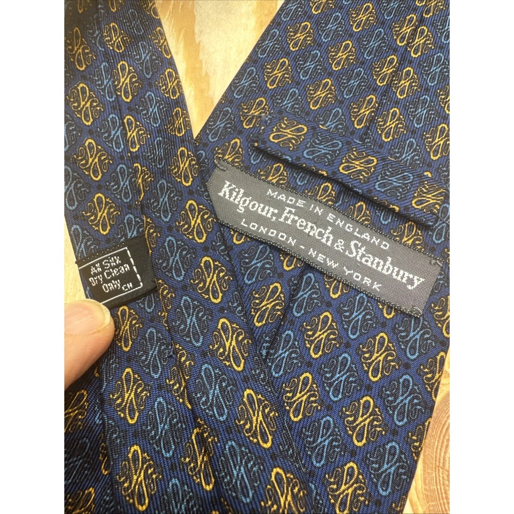 Kilgour French Stanbury Blue Gold Silk Tie Made in England Classic Menswear